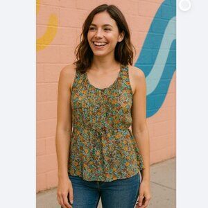 American Rag Floral Pleated Sleeveless Blouse – Size Large